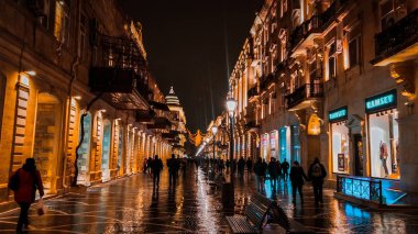 Niazmi Street güzel gece görünümü, Bakü