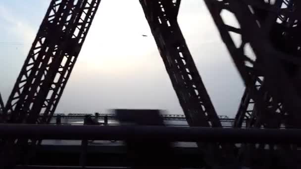 Indus River Bridge Przeprawa Przez Most Zachodzie Słońca Zdjęcia Przeprawy — Wideo stockowe