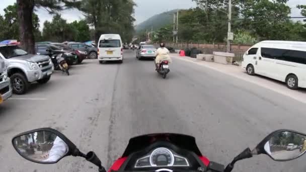 Riding Red Rental Bike Next Patong Beach Phuket Patong Thailand — Stock Video