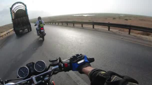 Μοτοσικλετιστής Riding Motorcycle Highway Group Motorcyclists Sunny Day National Highway — Αρχείο Βίντεο