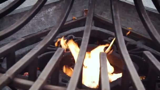 Fechamento de um incêndio memorial inteiro em uma praça da cidade. — Vídeo de Stock