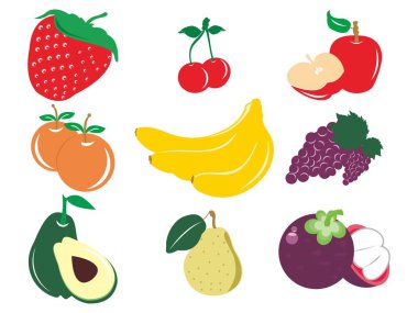 Meyve illüstrasyon çilek kiraz elma portakal muz üzüm