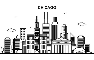 Chicago şehir Tur Cityscape manzarası satır anahat illüstrasyon
