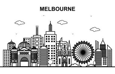 Melbourne şehir Avustralya Cityscape manzarası satır anahat illüstrasyon