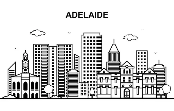 Adelaide City Australia Cityscape Skyline Line Outline Illustration — Stock Vector