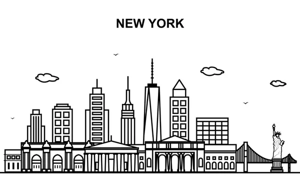 New York City Tour Cityscape Skyline Lijn Overzicht Illustratie — Stockvector