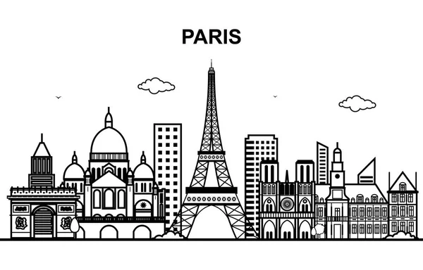 Paris City Tour Cityscape Skyline Line Outline Illustration — Stock Vector