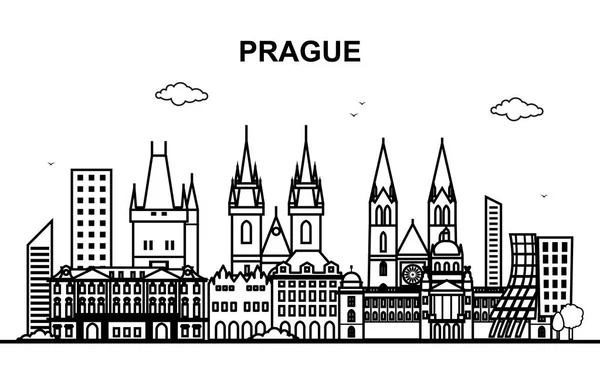 Περίγραμμα Γραμμής Εικονογράφηση Του Prague City Tour Τοπίο Στον Ορίζοντα — Διανυσματικό Αρχείο