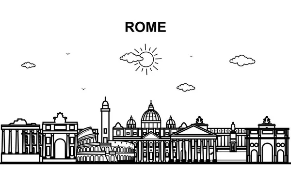 Roma City Tour Cityscape Skyline Line Esboço Ilustração —  Vetores de Stock