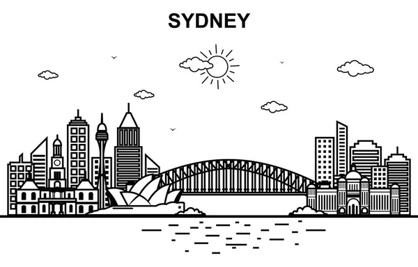 Sydney City Australia Cityscape Skyline Line Outline Illustration — Stock Vector