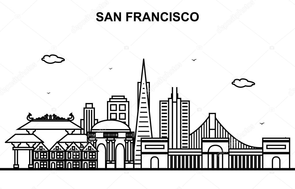 San Francisco City Tour Cityscape Skyline Line Outline Illustration
