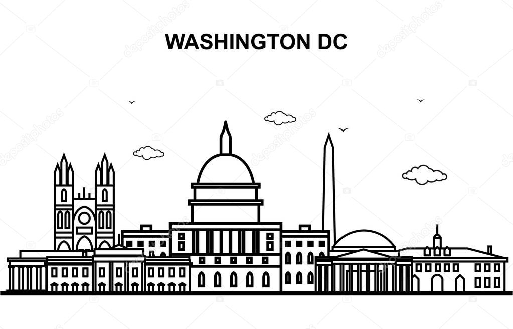 Washington DC City Tour Cityscape Skyline Line Outline Illustration