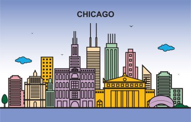 Chicago şehir Tur Cityscape manzarası renkli resimde