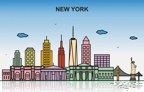 New York City Tour Cityscape Skyline Colorful Illustration – stockvektor