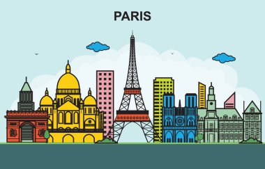 Paris şehir turu Cityscape manzarası renkli resimde
