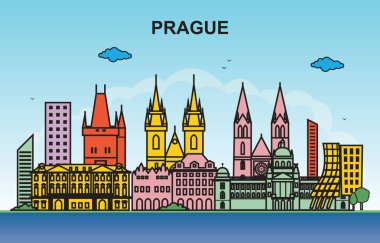 Prag şehir Tur Cityscape manzarası renkli resimde