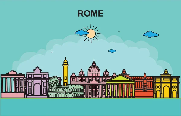 Rome City Tour Cityscape Skyline Colorful Illustration — Stock Vector