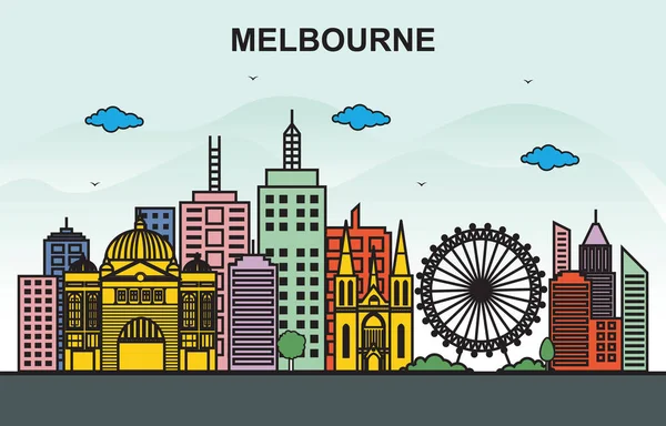 Melbourne City Tour Paisaje Urbano Skyline Ilustración Colorida — Archivo Imágenes Vectoriales