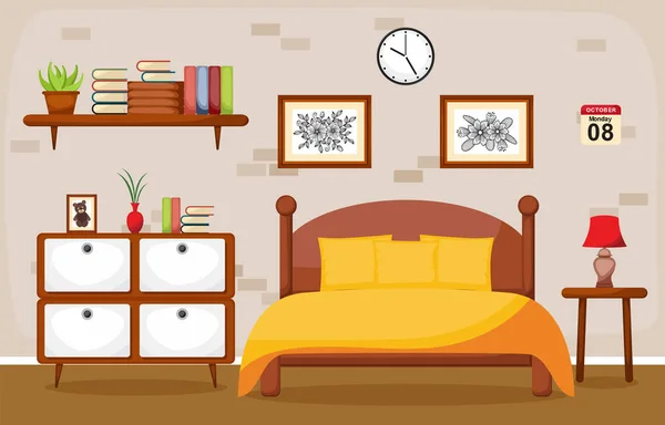 部屋フラット設計図を寝ている寝室のインテリア — ストックベクタ