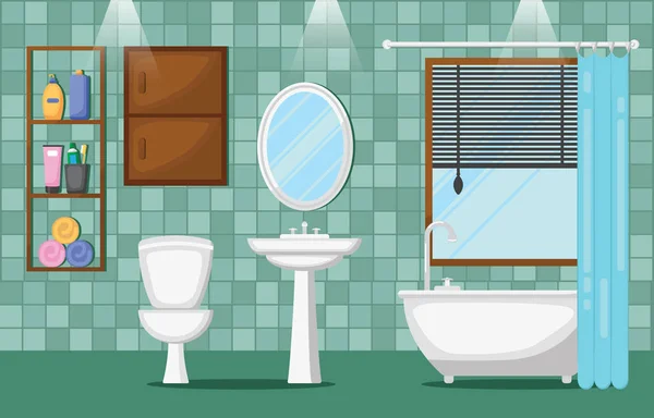 浴室室内清洁现代室内家具平面设计 — 图库矢量图片
