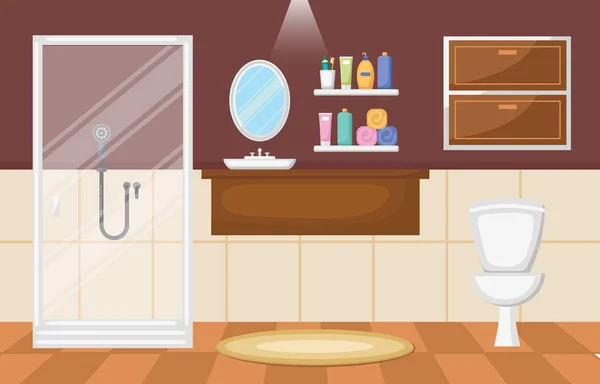 浴室室内清洁现代室内家具平面设计 — 图库矢量图片