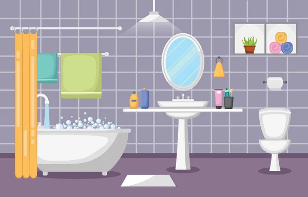 Banyo Temiz Modern Oda Mobilya Düz Tasarımı — Stok Vektör