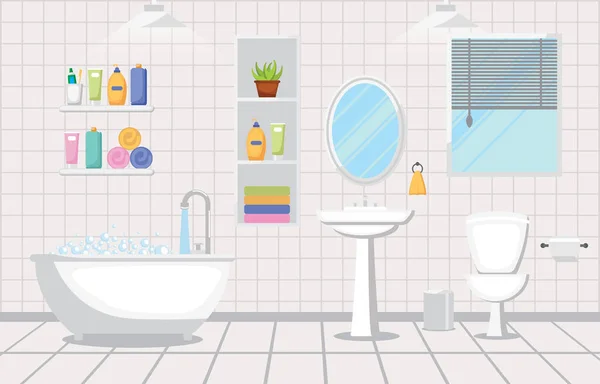 Banyo Temiz Modern Oda Mobilya Düz Tasarımı — Stok Vektör