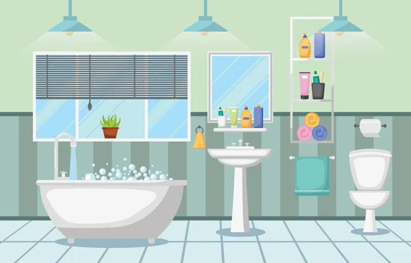 Cuarto Baño Interior Limpio Muebles Habitación Modernos Diseño Plano — Vector de stock