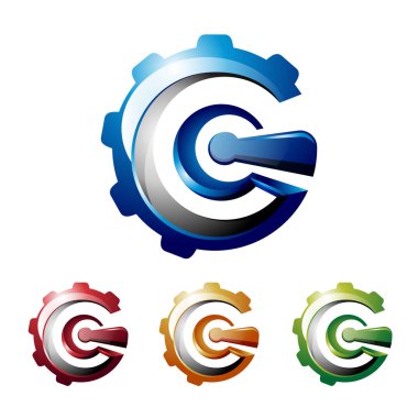 G Harfi İlk Özet 3d Dişli Makinesi Logosu