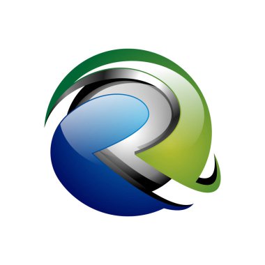 R harfi ilk 3d parlak top teknolojisi Internet Logo