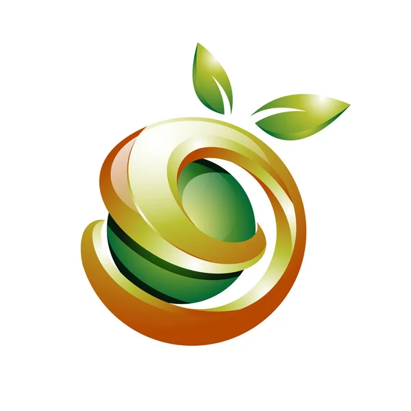 Logo Santé Biologique Vert Aux Fruits Naturels Torsadés — Image vectorielle