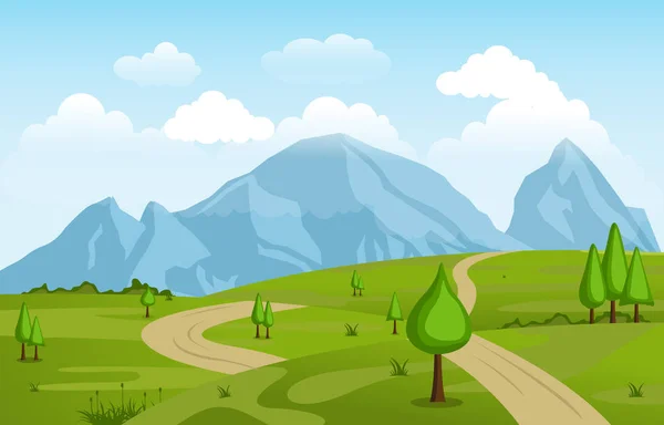 Горные Холмы Зеленый Грас Природный Ландшафт Небо — стоковый вектор