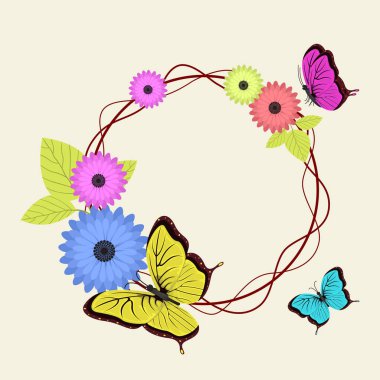 Kelebekler çiçek çiçek yaz bahar çerçeve arka plan