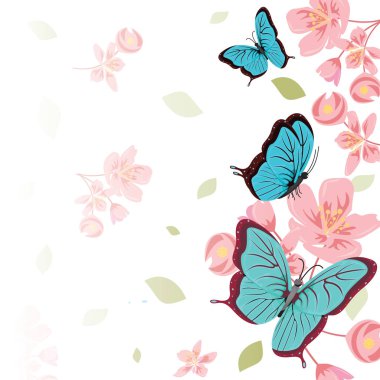 Kelebekler çiçek çiçek yaz bahar çerçeve arka plan