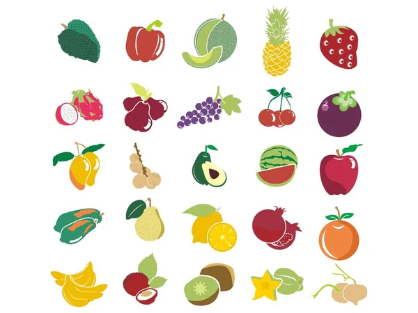 Φρούτα Πεπόνι Μήλο Φράουλα Σταφυλιών Πορτοκαλί Εικονίδιο Εικονογράφηση — Διανυσματικό Αρχείο