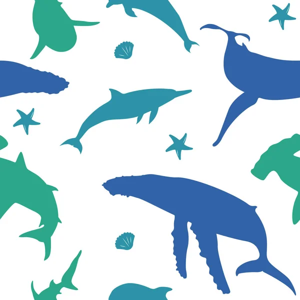 Nahtloses Muster Großer Meerwal Delfinhai — Stockvektor