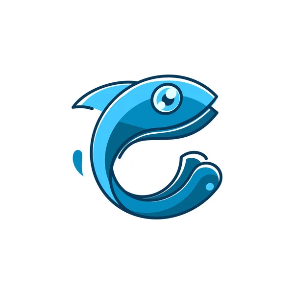 Letra Azul Agua Pesca Pescado Logo — Vector de stock