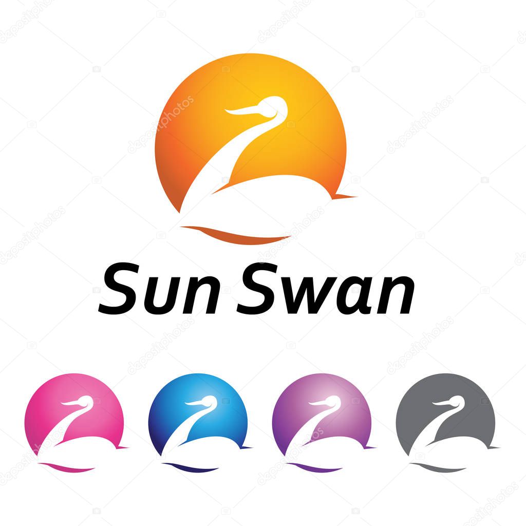 Swan Goose in Circle Sun Logo Symbol