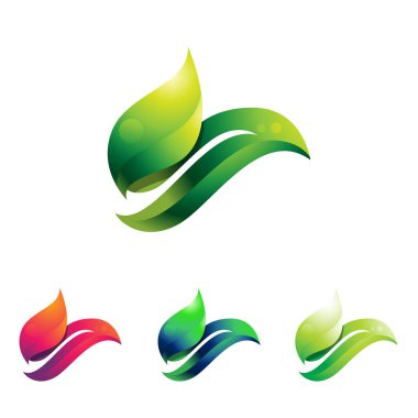 3D renkli yeşil yaprak çevre doğa logo simge