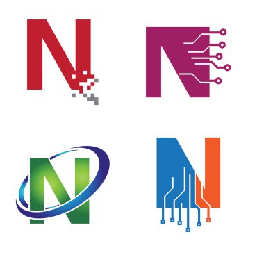 N - mektup ilk teknoloji sembol Logo şablonu