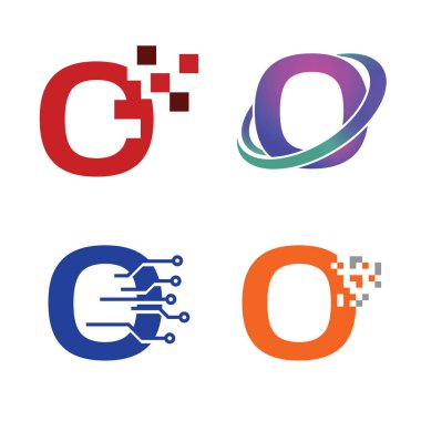 O - mektup ilk teknoloji sembol Logo şablonu