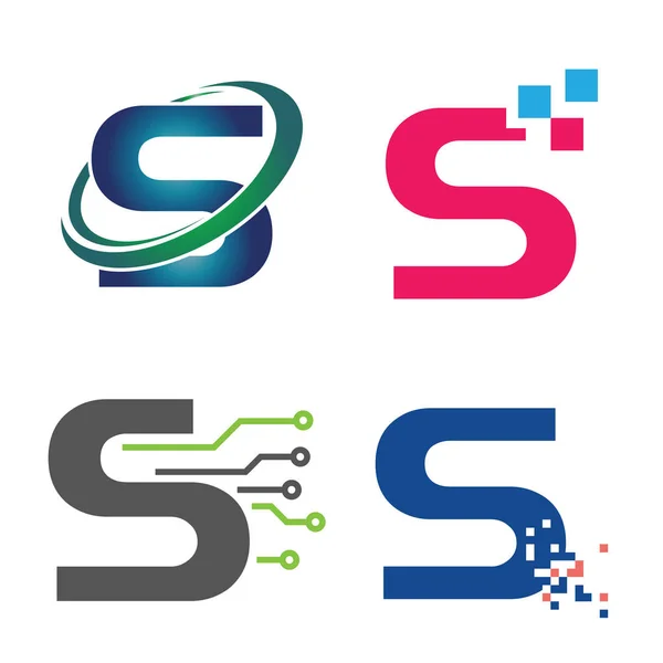Carta Inicial Tecnologia Símbolo Logotipo Modelo Coleção — Vetor de Stock