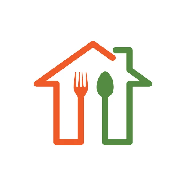 Casa Alimentos Com Colher Garfo Logotipo Simples — Vetor de Stock
