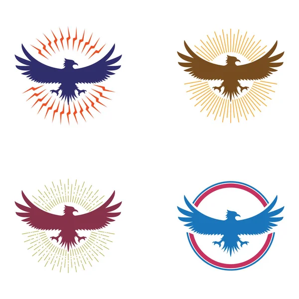 Symbole Logo Isolé Vintage Sunburst Sun Eagle Hawk — Image vectorielle
