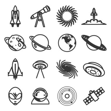 Basit çizgi Icon Set evrende Galaxy alanı