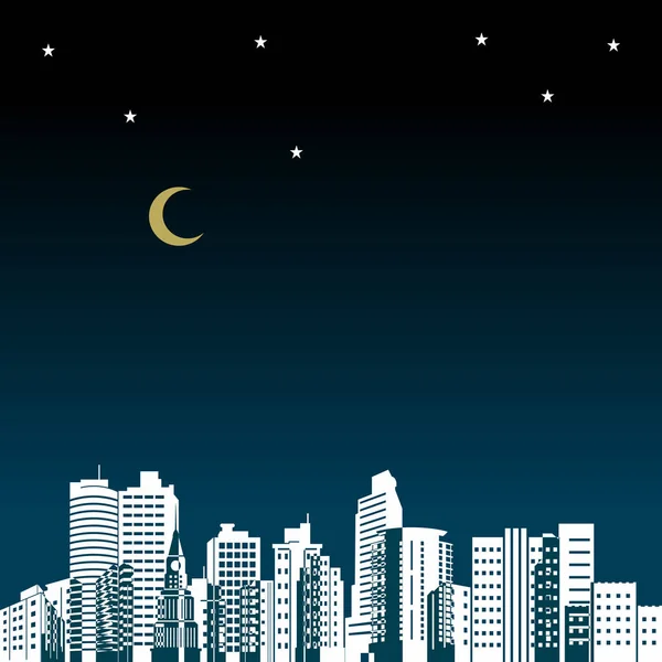 Ουρανοξύστης Κτιρίου Στο Τοπίο Νύχτα Πόλη Στον Ορίζοντα — Διανυσματικό Αρχείο