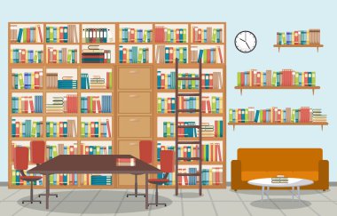 Halk Kütüphanesi kitap kitaplık düz tasarımı iç yığını