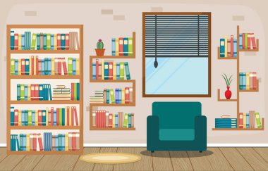 Halk Kütüphanesi kitap kitaplık düz tasarımı iç yığını