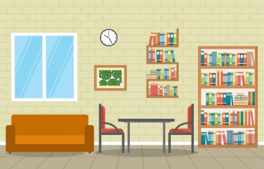 Halk Kütüphanesi kitap kitaplık düz tasarımı iç yığını