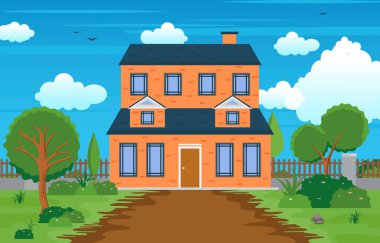 Güzel Modern ev dış cephe Yard konut illüstrasyon